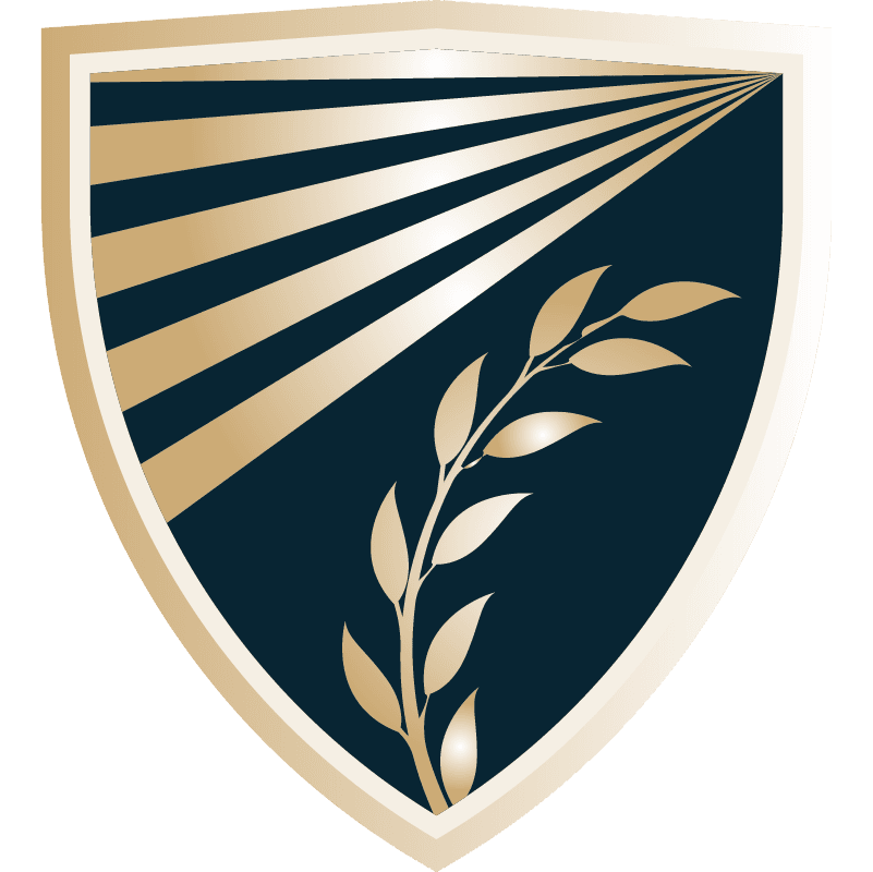 Emblema Dr. Oliveira Advocacia & Associados - Escudo com ramo de oliveira